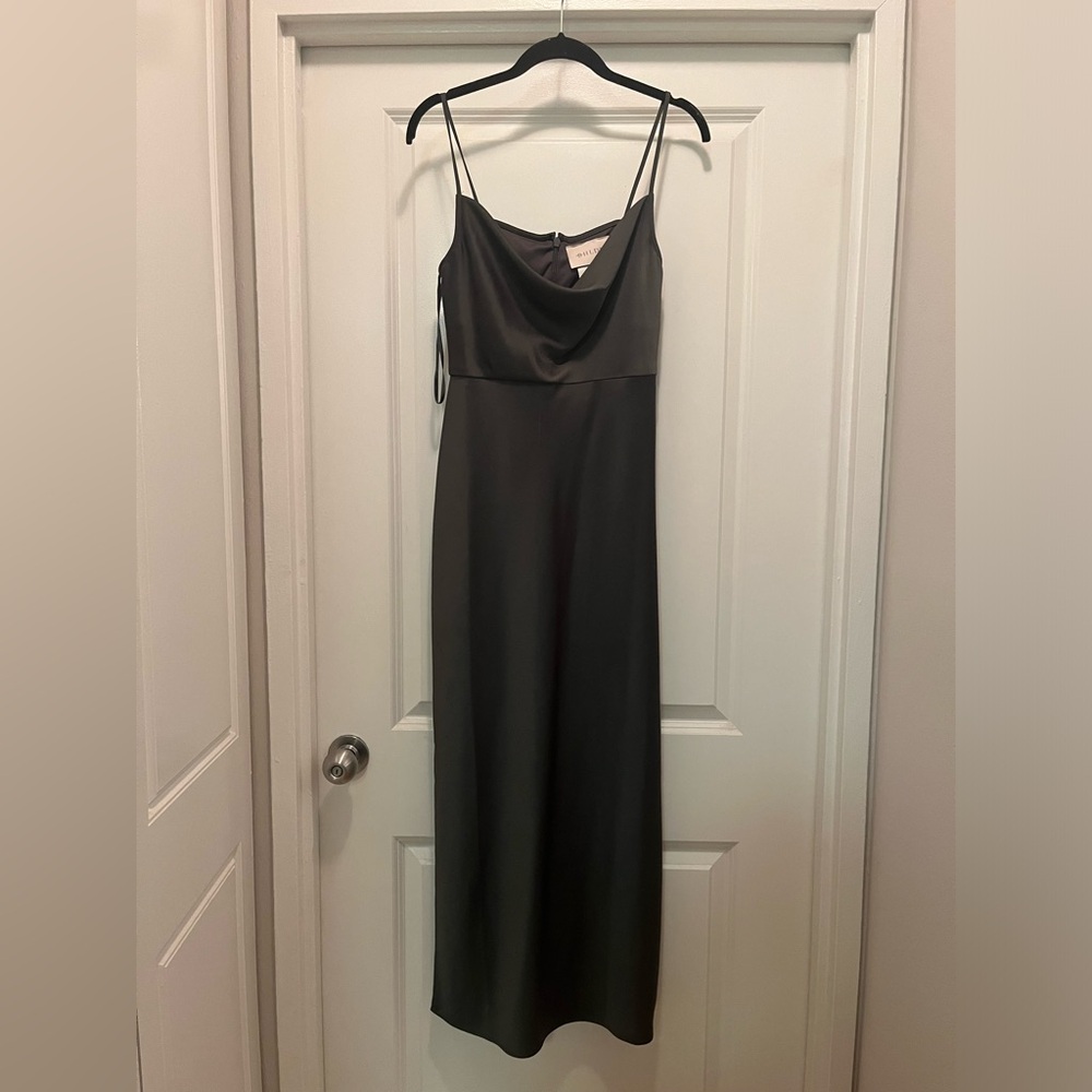 BHLDN Forest Green Satin Midi Gown